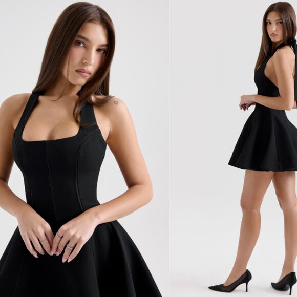 House of CB Loulette black halter neck bow mini dress - Picture 3 of 9